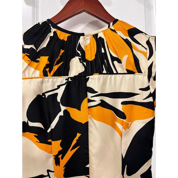 Badgley Mischka Abstract Floral Silk Pintuck Poof Sleeve Dress Sz S Artsy Y2K - Picture 3 of 7